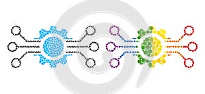 Dotted Gear Circuit Composition Icon of Bright Spheric Dots