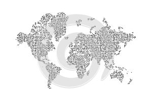 Dotted global world map continents silhouette in black