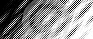 Dotted halftone diagonal texture. Fading polka dot gradient background. Repeating dots gradation pattern. Black