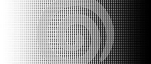 Dotted halftone gradient texture. Fading polka dot background. Repeating dots gradation pattern. Black vanishing comic