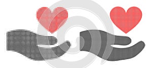 Dotted Halftone Palm Offer Love Heart Icon