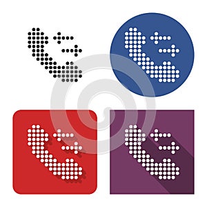 Dotted icon of handset with incoming-outgoing arrrows in four variants