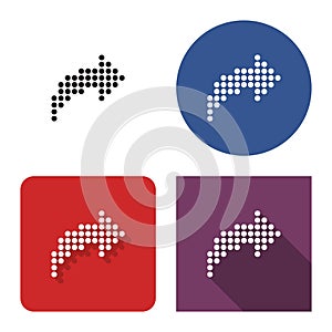 Dotted icon of right curved arrow in four variants photo