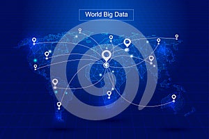 Dotted lines constitute the world map, GPS positioning constitute the world`s big data technology vector background, meaning globa
