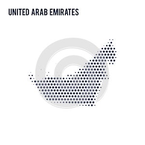 Dotted map of United Arab Emirates isolated on white background.