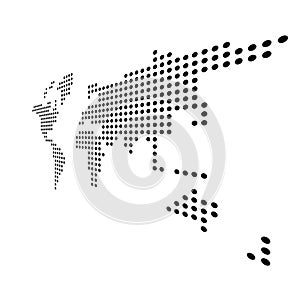 Dotted map of World. Side view distortion. Black vector dots on white background