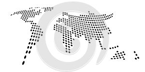 Dotted map of World. Side view distortion. Black vector dots on white background