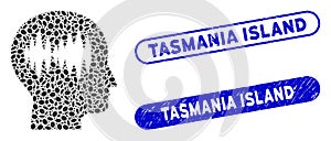 Dotted Mosaic Brain Waves with Distress Tasmania Island Stamps