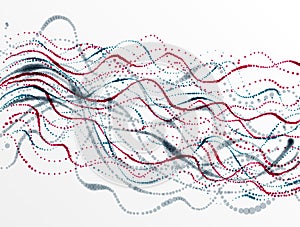 Dotted particle array flowing vector abstract background, life forms bio theme microscopic design.