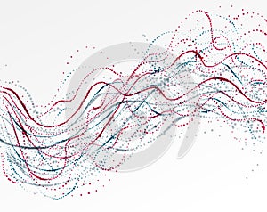 Dotted particle array flowing vector abstract background, life forms bio theme microscopic design.