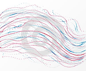 Dotted particle array flowing vector abstract background, life forms bio theme microscopic design.