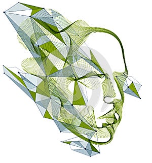 Dotted particles human portrait, abstract human head vector wave shapes array, Artificial Intelligence, pc programming software