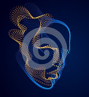 Dotted particles human portrait, abstract human head vector wave shapes array, Artificial Intelligence, pc programming software
