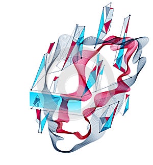 Dotted particles human portrait, abstract human head vector wave shapes array, Artificial Intelligence, pc programming software