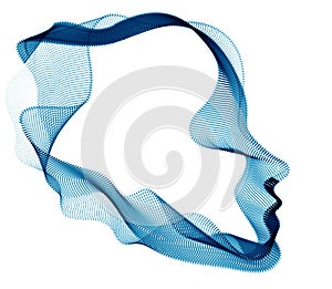 Dotted particles human portrait, abstract human head vector wave shapes array, Artificial Intelligence, pc programming software