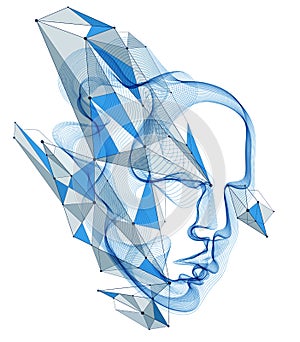 Dotted particles human portrait, abstract human head vector wave shapes array, Artificial Intelligence, pc programming software