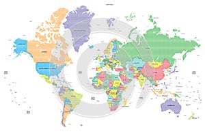 Dotted political world map with capitals