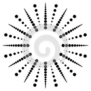 Dotted radial, radiating lines. Circular dots motif. Abstract bl