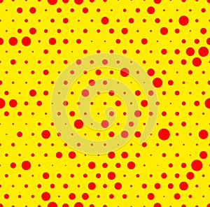 Dotted repeatable popart like duotone pattern. Speckled red yell