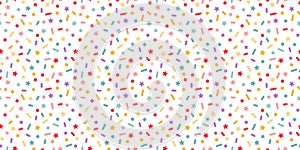 Dotted Seamless Pattern with Color Sprinkles. Colorful Vector Carnaval Confetti Texture. Cake, Ice Cream and Donut