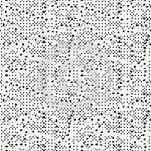Dotted seamless pattern. Grunge print. Ink spray background. Irregular chaotic black blots, paint spots, drips, splashes