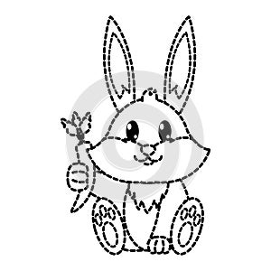 Dotted shape adorable rabbit wild animal with carrot in the hand