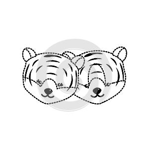 Dotted shape cute tiger head animal couple together