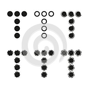 Dotted shape icons. Letterform dot symbols. Typography abstract form. Vector text pattern. photo