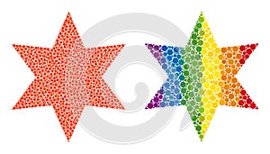 Dotted Six Pointed Star Collage Icon of Rainbow Circles