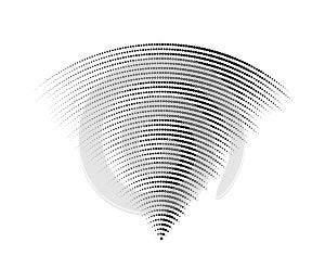 Dotted sound wave signal. Radio or music audio concept. Epicentre or radar icon. Textured radial signal or vibration