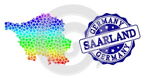 Dotted Spectrum Map of Saarland State and Grunge Stamp Seal