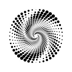 Dotted spiral element. Radial spinning halftone form. Circle swirl dots shape. Abstract geometric background for poster