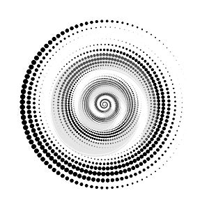 Dotted spiral lines element. Radial helix halftone form. Circle swirl dots shape. Spinning geometric wheel for poster