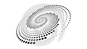 Dotted spiral lines element. Radial spinning halftone texture. Circle swirl dots shape in perspective. Abstract