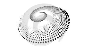 Dotted spiral lines element. Radial spinning halftone texture. Circle swirl dots shape in perspective. Abstract