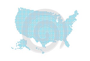 Dotted style map of USA and white background