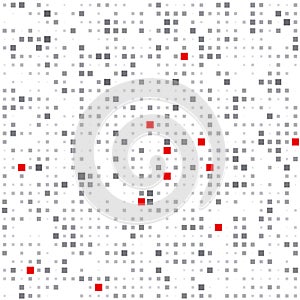 Dotted tech background with sparse grey and red squares. Simple pattern