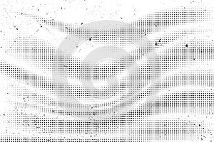 Dotted wavy halftone grunge texture. Black and white abstract background with wavy dotted pattern. Halftone effect