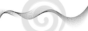 Dotted wavy line background. Black halftone undulate pattern. Abstract particle flow wave wallpaper. Curved dashed