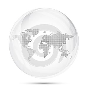 Dotted world map in a gray glass sphere