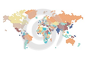 Dotted World map of hexagonal dots