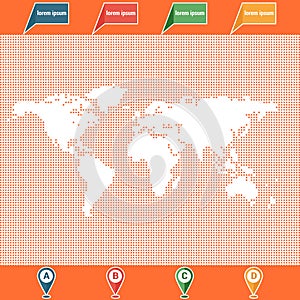 Dotted World map and location pointers