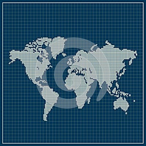 Dotted world map over blue background