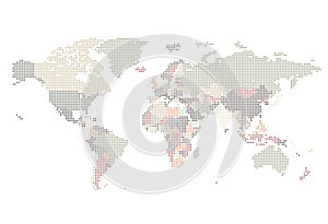 Dotted World map of square dots