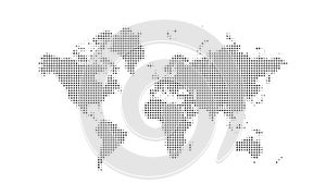 Dotted world map vector background. Digital black dot isolated continents world map