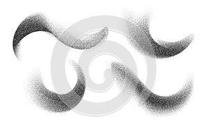 Dotwork abstract shapes, black grain texture, abstract stipple sand effect, gradient from dots.