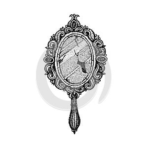 Dotwork Ancient Handle Mirror