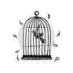 Dotwork Bird in a Cage