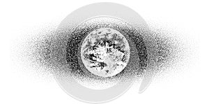Dotwork Earth day background. Black noise stipple dots planet. Dotted vector