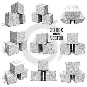 Dotwork Halftone Vector Boxes Set